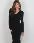 Dress Allyson nero con scollo drappeggiato