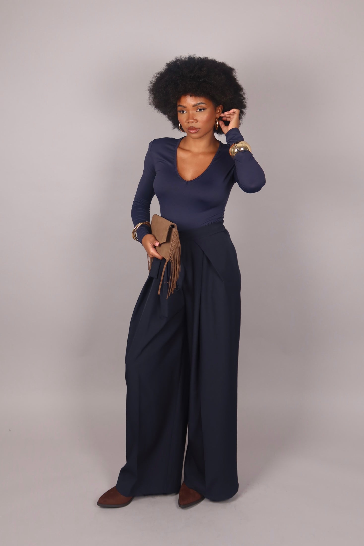 Magliettina scollo a V blu navy