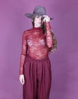 Maglia semivelata in pizzo bordeaux