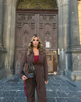 Tailleur gessato con cintura Brown