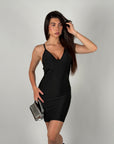 Mini dress bandage scollo sul retro nero