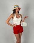 Top basic scollo America bianco