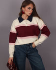 Polo a righe variante blu e bordeaux