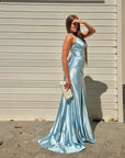 Dress elegant in raso azzurro