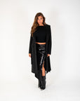 Gonna midi in micro paillettes nera con spacco
