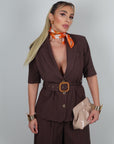 Giacca Lella in lino marrone