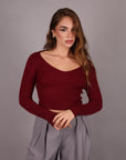 Maglia Crop a costine bordeaux