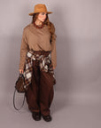 T-shirt basic in cotone fango manica lunga