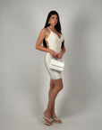 Mini dress bandage scollo sul retro bianco