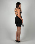 Mini dress bandage scollo sul retro nero