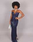 Dress midi cristallizzato blu navy