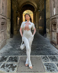 Tuta luxury diamond bianca con maniche a guanto