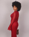 Dress in pizzo con drappeggio bordeaux