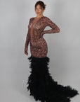 Dress luxury con piume e strass nero/nude