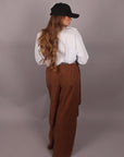 Pantalone palazzo brown con cintura a quadri