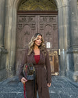 Tailleur gessato con cintura Brown