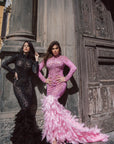 Abito luxury diamond rosa con piume