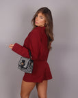 Coordinato giacca crop e shorts bordeaux