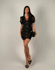 Mini dress bandage e pizzo nero