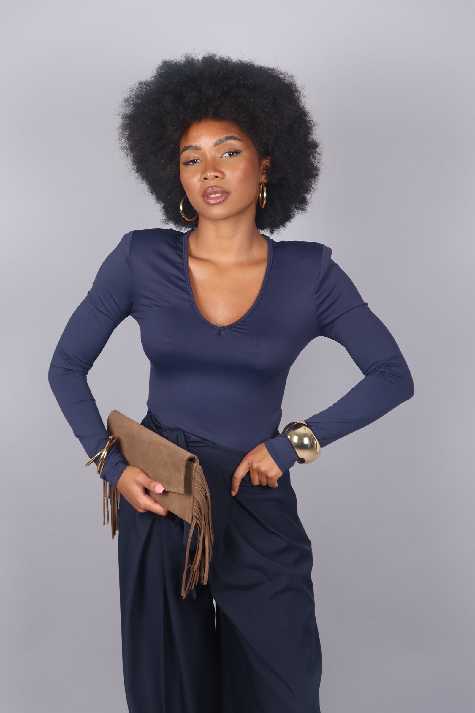 Magliettina scollo a V blu navy