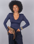 Magliettina scollo a V blu navy