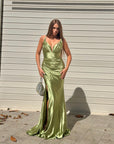 Dress elegant in raso verde