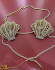 Top conchiglia strass oro