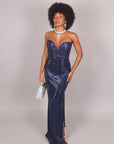 Dress midi cristallizzato blu navy