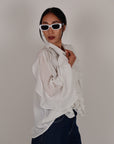 Camicia con rouches e cristalli