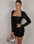 Mini dress scollo quadrato nero in paillettes