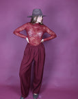 Maglia semivelata in pizzo bordeaux