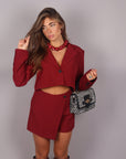 Coordinato giacca crop e shorts bordeaux