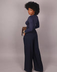 Pantalone palazzo con fiocco blu navy