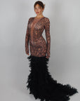 Dress luxury con piume e strass nero/nude