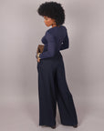 Pantalone palazzo con fiocco blu navy
