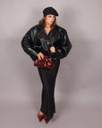 Chiodo in pelle nero Over