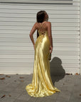 Dress elegant in raso giallo