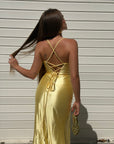 Dress elegant in raso giallo