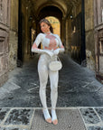 Tuta luxury diamond bianca con maniche a guanto