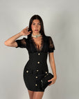 Mini dress bandage e pizzo nero