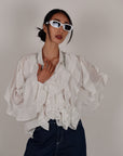Camicia con rouches e cristalli