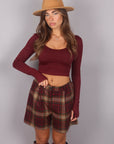 Maglia Crop in lycra bordeaux