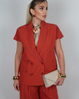 Pantalone tea in lino ruggine