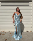 Dress elegant in raso azzurro
