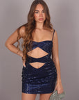 Mini dress cristallizzato blu navy
