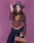 Top crop con bustino Brown