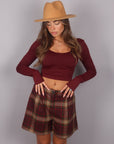 Maglia Crop in lycra bordeaux