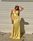 Dress elegant in raso giallo