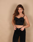Jeans palazzo nero con microcristalli