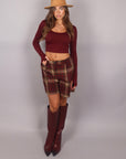 Maglia Crop in lycra bordeaux